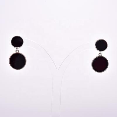 China Trendy Trendy 925 Silver Dangle Women Round Luxury Black Agate Stud Earrings for sale