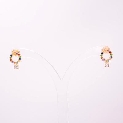 China Office / Career Woman Fashion Yellow Gold Plated Round Stud Earrings With Multicolor CZ for sale