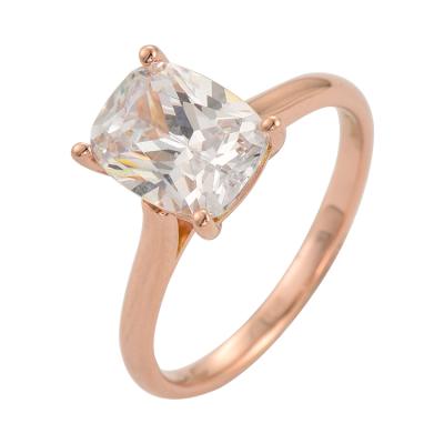 China CLASSIC Fork Setting Pure Solid 14k Gold CZ Wedding Ring Cushion, Diamond Cushion Ring for sale