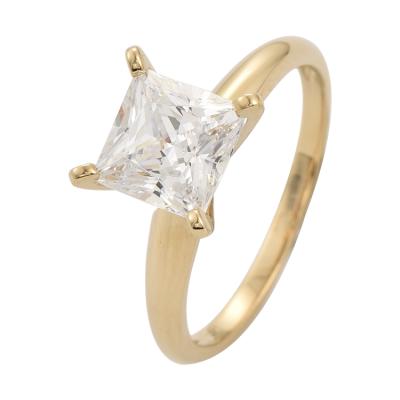 China CLASSIC Popular Design 14K Solid Rose Yellow Gold Metal Engagement Ring White Diamond Zircon Ring for sale