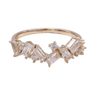 China TRENDY Real 14K Solid Gold Baguette Cut Diamond Zircon Ring, Real 14k White Gold Baguette Cut Diamonds Ring for sale