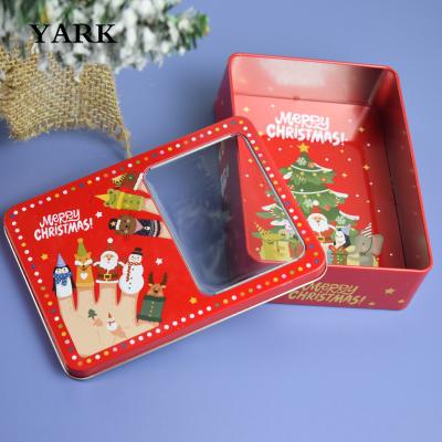 China Recyclable Yark Square Christmas Tins Tin Santa Gift Box Biscuit Gift Box Cookie Tin Boxes for sale