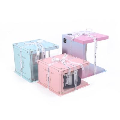 China Recyclable recommend three-in-one translucent cake box birthday double-layer cake baking box customization for sale