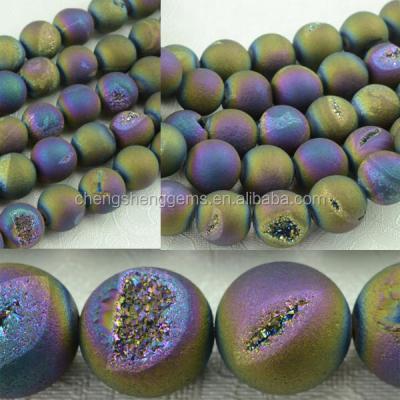 China Pleochroic / Pleochroism Made in China 10mm Rainbow Druzy Agate Round Gemstone Coated Loose Bead for sale