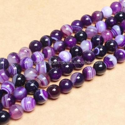 China 6mm Dyed Striped Pleochroic / Pleochroism Purple Agate Gemstone Matte Round Beads For Jewelry Making for sale