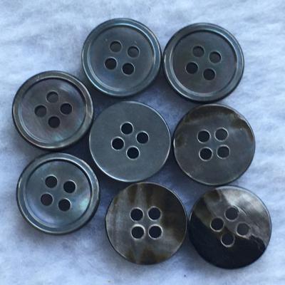 China Fashion 4 Holes 2mm Thickness Pearly Coffee Color 18L Viable Black Shell Sewing Shirt Buttons for sale