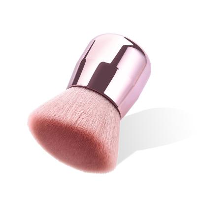 China Pink Private Label Flat Brush Mushroom Powder Soft Synthetic Head Brush Small Plastic Hair Kabuki Blush Brush for sale