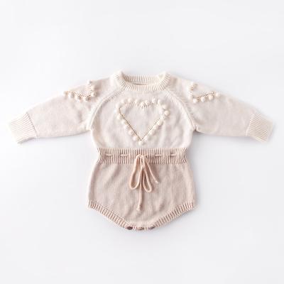 China Europe and America Autumn Baby Handmade Love Sweater Overalls Knitted Wool Baby Long Sleeve Romper for sale