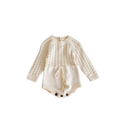 China 100% Cotton Baby Knitted Baby Romper Long Sleeve Cavity Waist Long Jacket Romper Newborn Baby Dress Autumn for sale