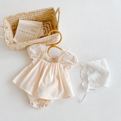 China New Polyester/Cotton Summer Baby And Solid Color Infant Square Bubble Collar Baby Skirt Short Sleeve Overalls for sale