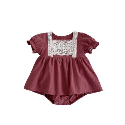 China 100% Cotton Summer Baby Clothes Lace Up Bubble Jumpsuit Babies Shorts Wrapped One Piece Baby Romper for sale