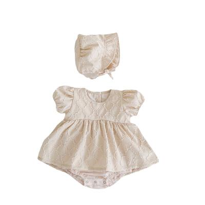 China Princess Dress Jacquard Bubble Newborn Baby Cotton Candy Summer 100% Short Sleeve Overalls for sale