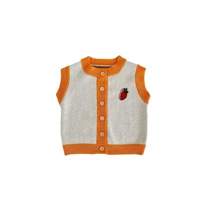 China Autumn Baby Boy And Girl Strawberry Sustainable Pattern Knitted Cardigan Vest Round Neck Coat for sale