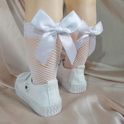 China Sporty Female White Silk Black Bow Baby Hollow Breathable Socks for sale