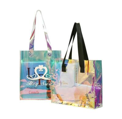 China 2021 new design waterproof fashionable custom logo laser pvc holographic iridescent waterproof tote bag for sale