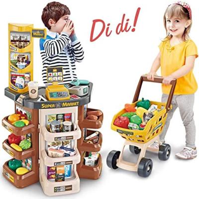 China Toy Food Playset Electric Scanner POS Machine Supermarket Toy Combination Set Shipping Cart for sale