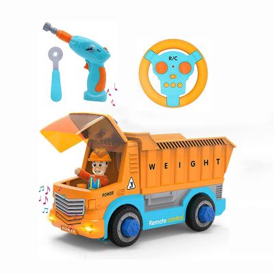 China RC Hobby DIY Assembly RC Truck Take Down Construction Truck with Built-in Lights Sounds and Drill for Kids Push Back Assembly Vehicle Toy for sale