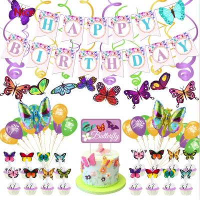 China Set of Decoration Gift Kiaye Butterfly Theme Party Supplies for Kids with Birthday Banner Foil Balloons Cupcake Toppers for sale