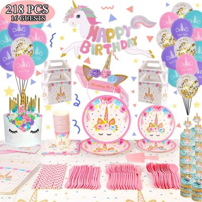 China Aluminum Kiaye Exquisitely Crafted 218 Pcs Unicorn Party Theme Party Supply Set Unicorn Party Supplies for sale