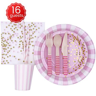 China Wooden Kiaye 16 Baby Shower Guests Baby Shower Boy Girl Birthday Family Party Decoration Tableware Cutlery Supplies Set for sale