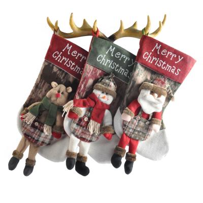 China Flannel Snowman Sock Elk Santa Claus Christmas Gifts Bag Christmas Ornament Hanging Socks for sale