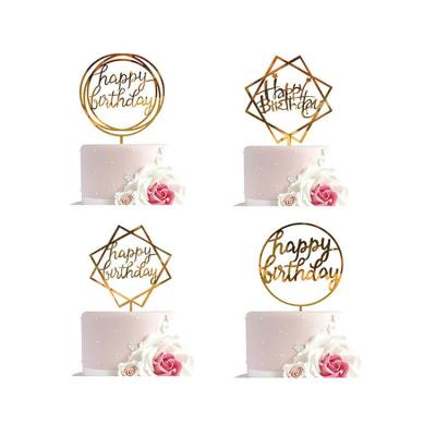 China Custom Made Personalized Acrylic Cake Topper Gold Artificial Glitter Wedding Happy Birthday for sale