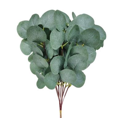 China Durable 2021 Green Artificial Stem Plant Artificial Eucalyptus Leaves For Wedding Wall Decoration for sale