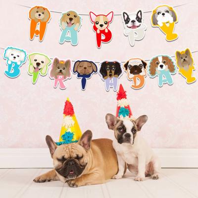 China Popular Hot Sale Kiaye Cartoon Banner Happy Birthday Cartoon Dogs Pets Pattern Banner Flag Party Wall Decorations Supplies for sale