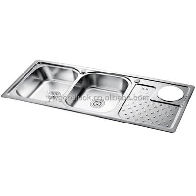 China Without faucet SC-308A 1200x500x210mm double bowl stainless steel kitchen sink with drainer for sale