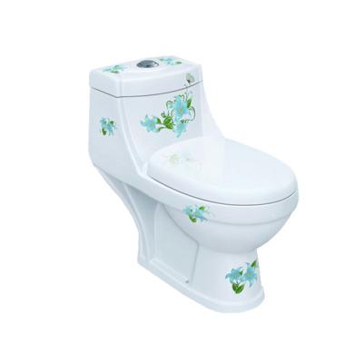 China Double-Flow 206 Bathroom Accessory Wholesale Pedestal Pan 680x400x640mm Ceramic Flower Printing Strap WC One Piece Toilet for sale