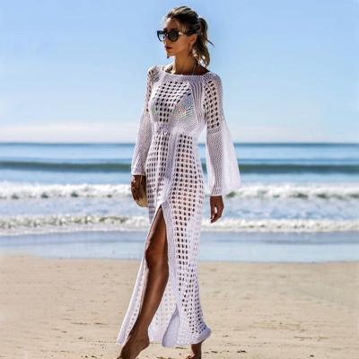 China Breathable Women Sexy Lace Crochet Beachwear Beach Cover Up Mesh Sheer Long Maxi Chet Summer Cover Up Beach Dress LUCK Amount Summer Cover Up for sale