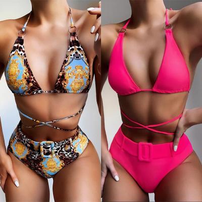 China Breathable Bandage Bikini Top Custom Logo Solid Color Print Bikini Two Piece Set for sale