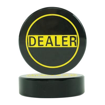 China Eco-friendly hot sale casino accessories 70 mm diameter black acrylic poker dealer button with engraved words for sale