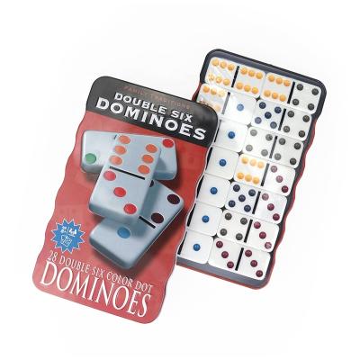 China Environment friendly double 6 5010 5008 custom white dominoes wholesale color dots with custom mini tin box box for tabletop game for sale