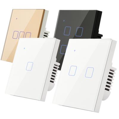 China EU Intelligente Crystall Touch Wall Tuya Wifi Switch Wireless Remote Control Light Switch Tuya Wifi Tempered Glass Panel Echo Alexa for sale