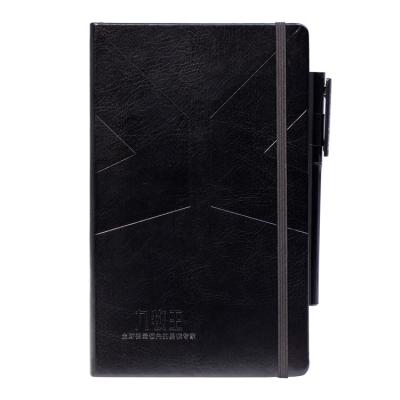 China Custom Printing A5 Hardcover Notebook Manufacturer Custom Printing A5 Black PU Leather Cover Lined Pen Loop Notebook Journal Elastic Lined Business for sale