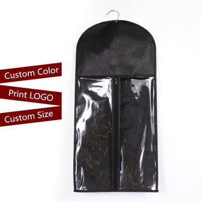 China Custom Non-Woven Dustproof Transparent Pouch Women Hair Extensions PVC Bag Packing Wig Bag Packaging Wig Dust Cover With Hanger LOGO Printing for sale