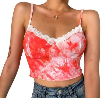 China Lady Fashion Trend Top Tie Dye Lace Purfled Seamfree Breathable Crop Top for sale