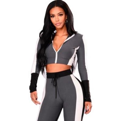 China Hot Women Fashion Breathable Sportswear Autumn Patchwork Zip Top Leisure Sweatsuit Two Piece Sets Tracksuit for sale