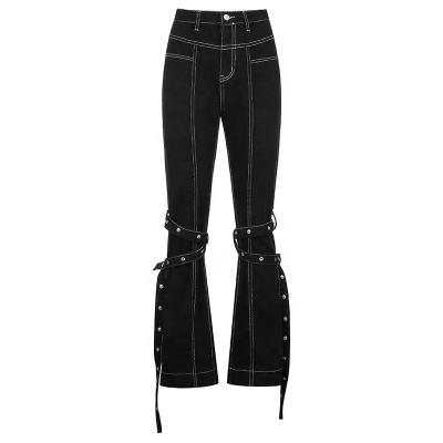 China 2021 Top Selling Women Breathable High Waist Flare Pants Bell Bottom Wide Bandage Skinny Leg Jeans For Girls for sale