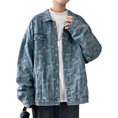 China Waterproof 2021 Spring Paisley Sleeve Denim Jacket Coat Long Loose Lattice Graphic Loose Jacket for sale