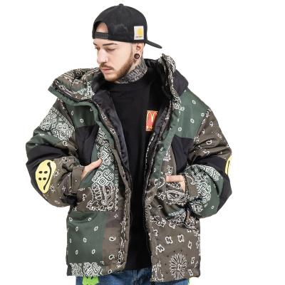 China High Quality Winter Paisley Print Anti-wrinkle Zipper Up Bandana Men Hooded Warm Coat Reversible Jacket Bandana for sale