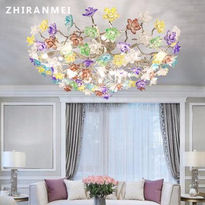 China EUROPEAN Round Copper Living Room Decor Luxury Flower Light Modern Crystal Ceiling Lamp for sale