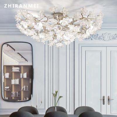 China EUROPEAN Luxury Hotel Round Modern Copper Flower Decor Living Room Flower Crystal Ceiling Lights for sale