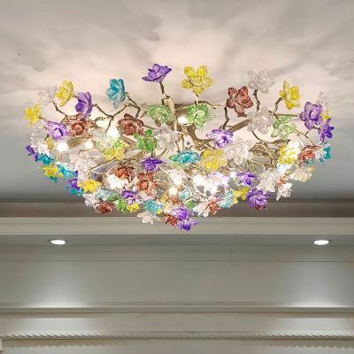 China EUROPEAN Luxury Hotel Round Modern Copper Flower Decor Living Room Flower Crystal Ceiling Lights for sale