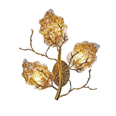 China Modern Indoor Copper Wall Lights Decoration Branch Leaf Bedroom Indoor Gold Wall Lamp Glass Wall Lamp for sale