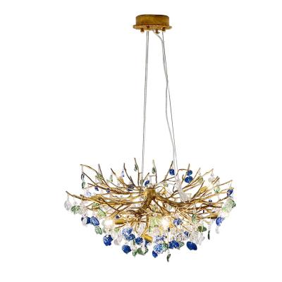 China Modern Blue Modern Lobby Decoration Indoor Pendant Lighting Luxury Hotel Crystal Chandelier for sale