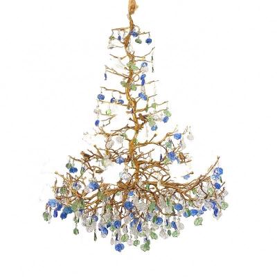 China Modern European branch lamp silver copper modern bedroom villa style dining room blue luxury glass chandelier for sale