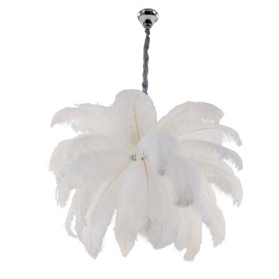 China Modern Nordic Copper Chandelier Lighting Living Room Lamp Ostrich Feather Bedroom Pendant Lights for sale