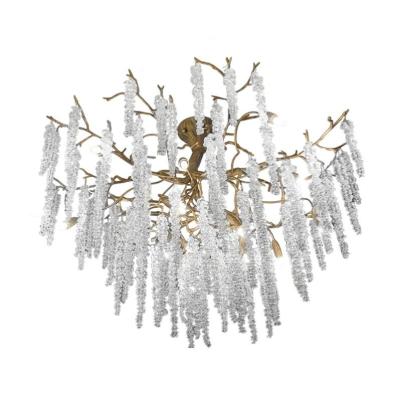 China Modern Gold Crystal Home Living Room Modern Round Bedroom Ceiling Light Tassel Chandelier for sale